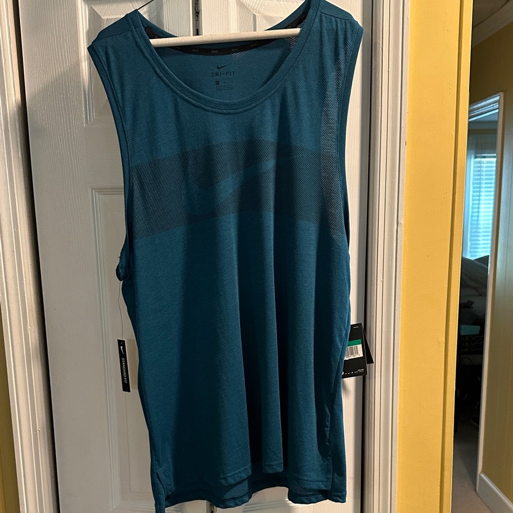 NEW Nike Blue Men's Breathe DriFit Teal Tank Top with Nike Logo on Chest